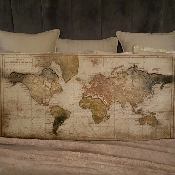 Beautiful Art On Canvas 15X30 Hand Embellished Canvas World Maps NWT - Picture 3 of 15